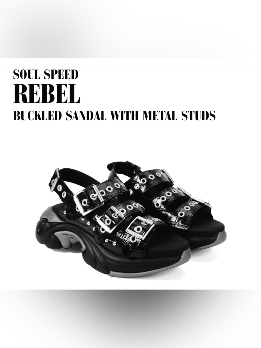 John Fluevog Soul Speed Rebel Black Strappy Buckle Studded Sandal Mens size 12!